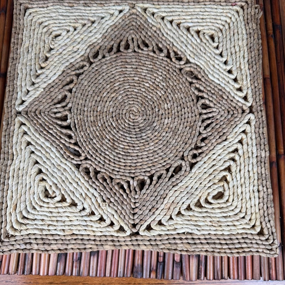 Vintage 2 Seagrass 12" Square Woven Basket Wall Hanging Decor Plates Boho trivet - Picture 6 of 10